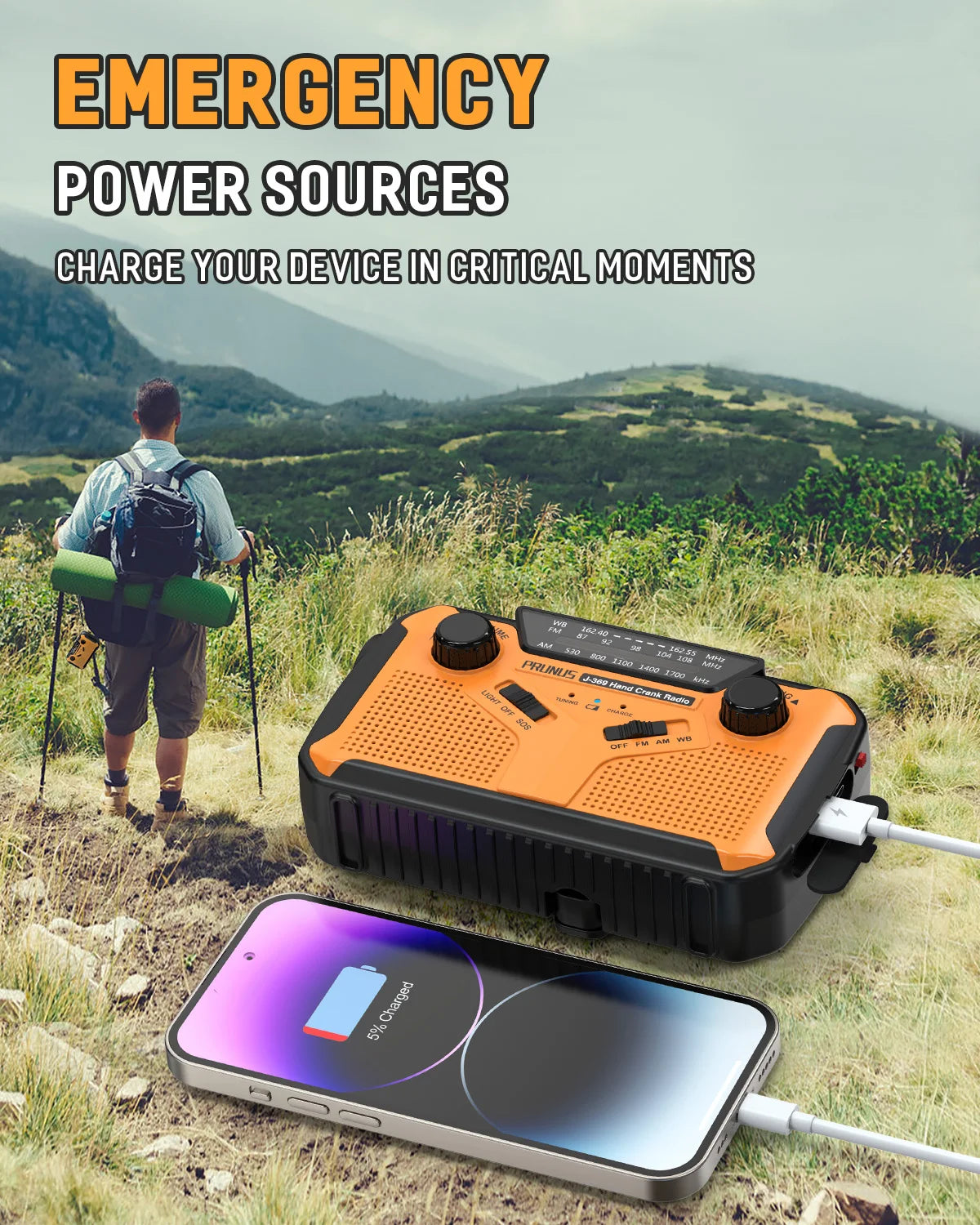 3000Mah Portable Emergency Solar Power Hand Crank Charging AM/FM Weather Radio Led Flashlight Bank Phone Charger