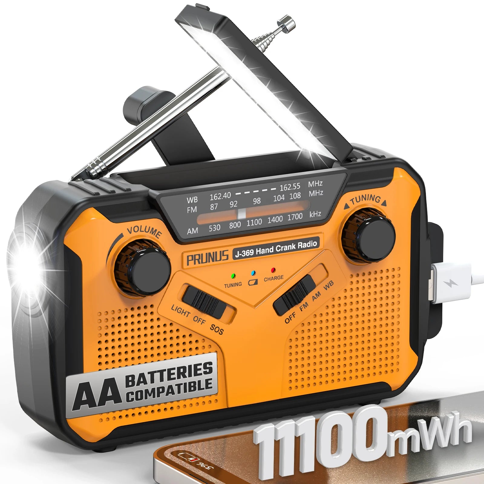 3000Mah Portable Emergency Solar Power Hand Crank Charging AM/FM Weather Radio Led Flashlight Bank Phone Charger