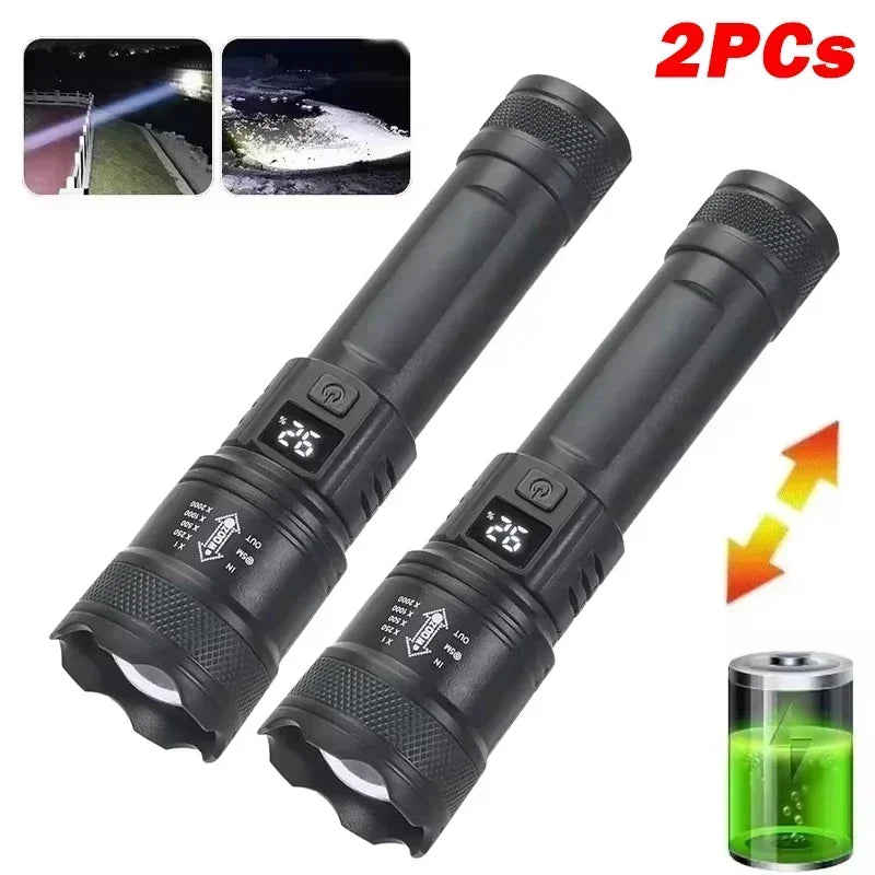High Power Led Flashlights Tactical with Display Light USB Charging