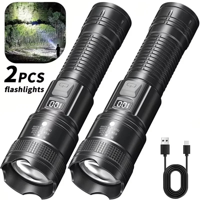 High Power Led Flashlights Tactical with Display Light USB Charging