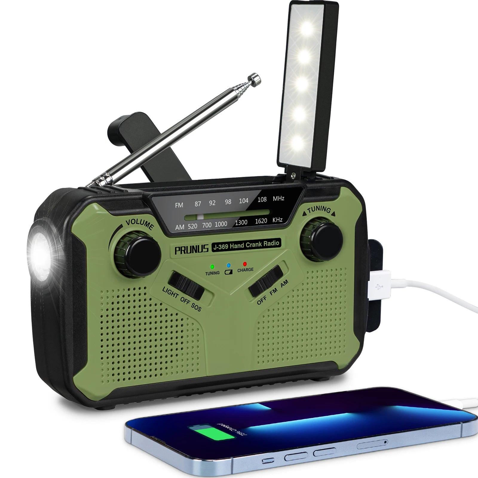 3000Mah Portable Emergency Solar Power Hand Crank Charging AM/FM Weather Radio Led Flashlight Bank Phone Charger