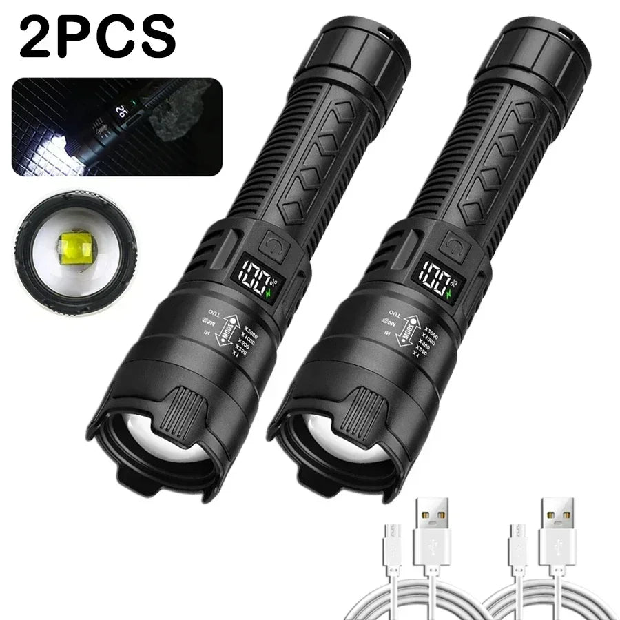 High Power Led Flashlights Tactical with Display Light USB Charging
