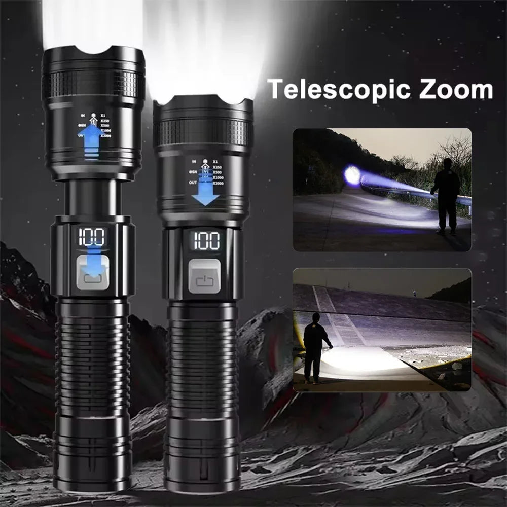 High Power Led Flashlights Tactical with Display Light USB Charging