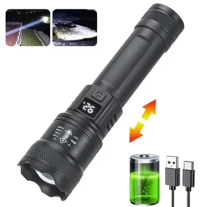 High Power Led Flashlights Tactical with Display Light USB Charging