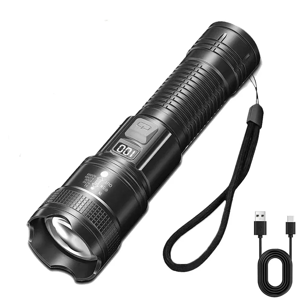 High Power Led Flashlights Tactical with Display Light USB Charging