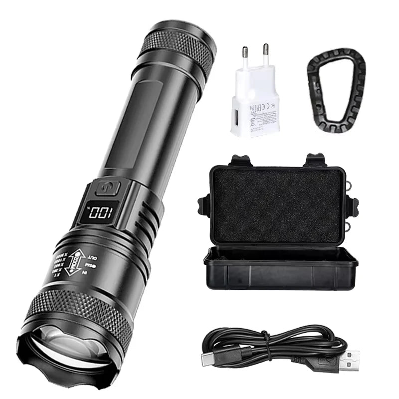 High Power Led Flashlights Tactical with Display Light USB Charging