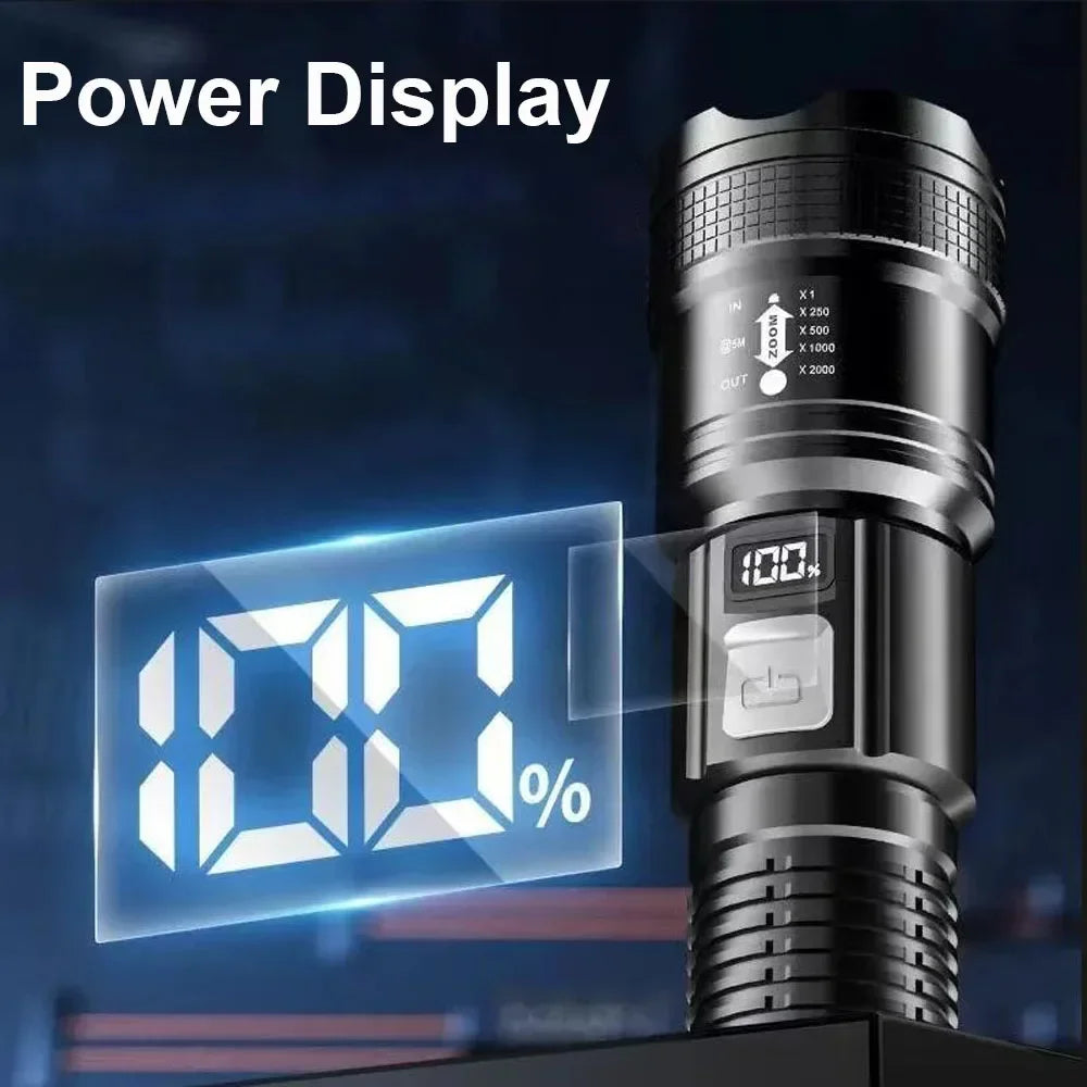 High Power Led Flashlights Tactical with Display Light USB Charging