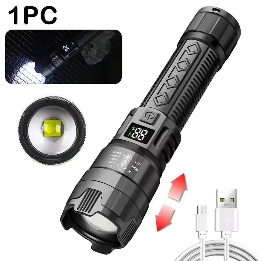 High Power Led Flashlights Tactical with Display Light USB Charging