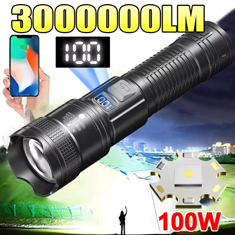 High Power Led Flashlights Tactical with Display Light USB Charging