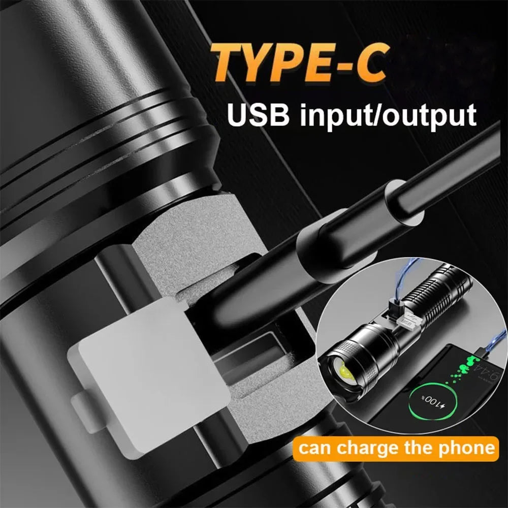 High Power Led Flashlights Tactical with Display Light USB Charging