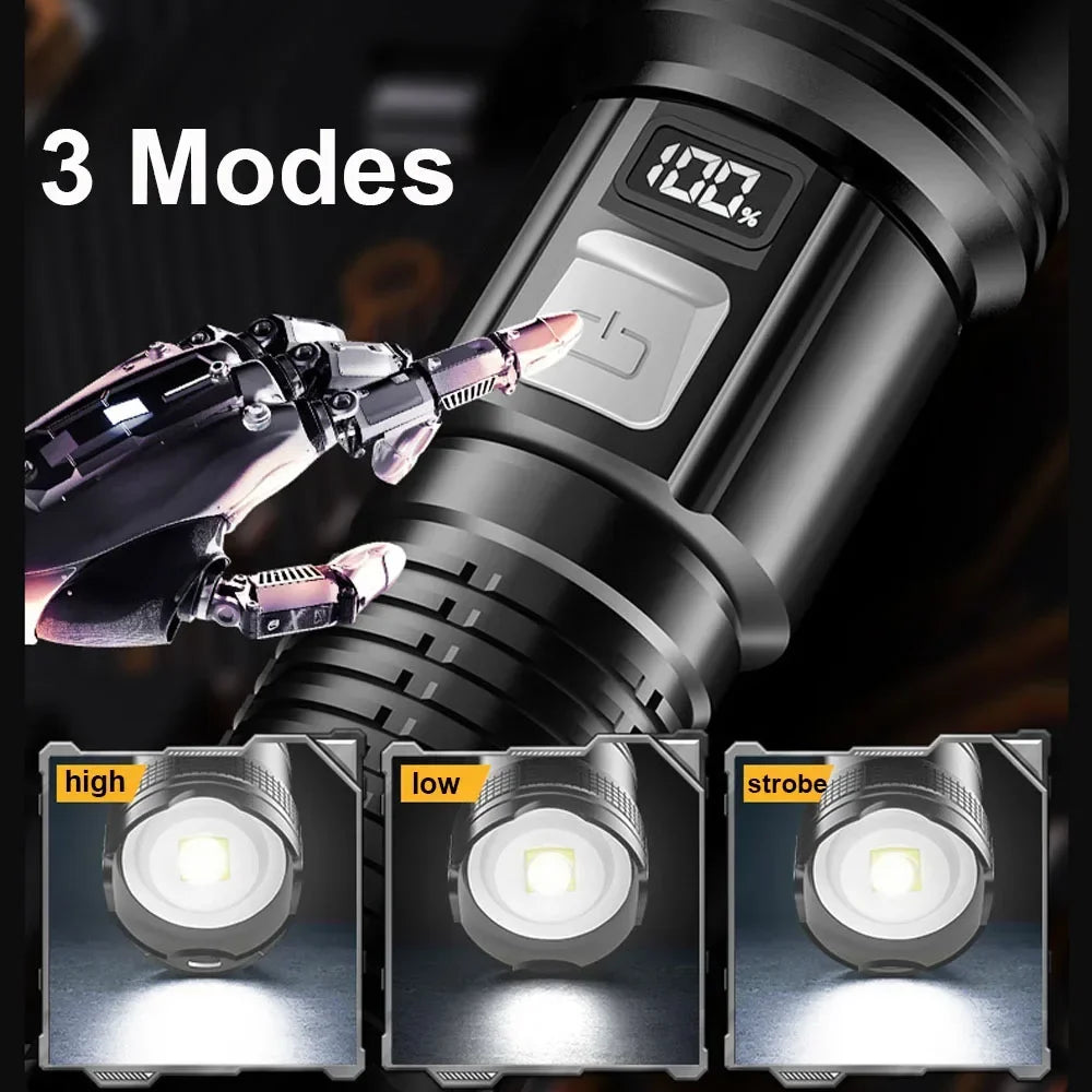 High Power Led Flashlights Tactical with Display Light USB Charging