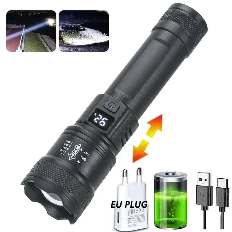 High Power Led Flashlights Tactical with Display Light USB Charging