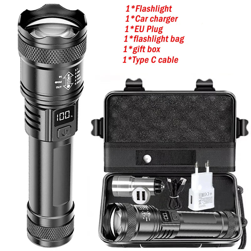High Power Led Flashlights Tactical with Display Light USB Charging